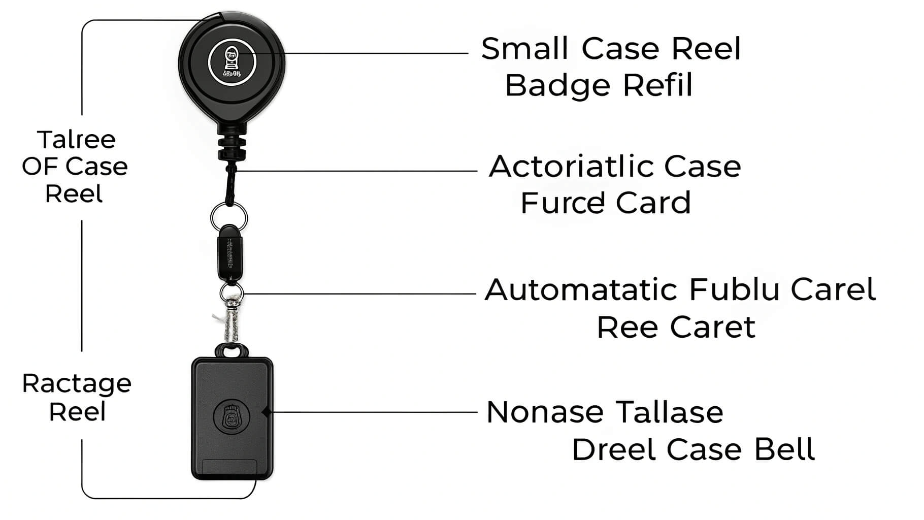 A close-up of a black badge reel with its cord extended