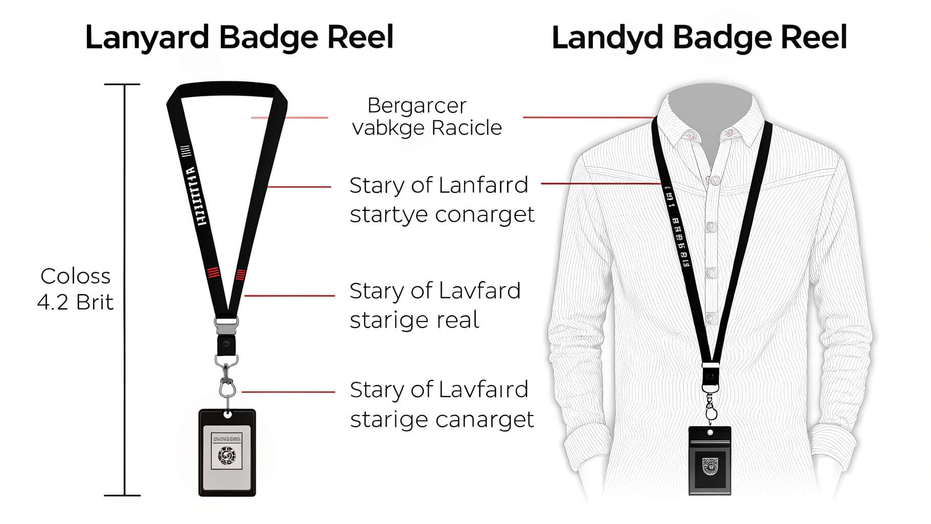 A side-by-side image of a lanyard and a badge reel holding ID cards